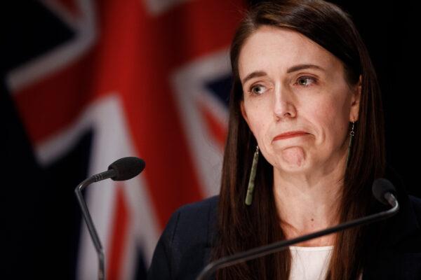 Prime Minister Jacinda Ardern speaks to the media at a press conference with the details of the Auckland supermarket terror attack, at the Beehive Theatrette in Wellington, New Zealand, on Sept. 3, 2021. (Robert Kitchin - Pool/Getty Images)