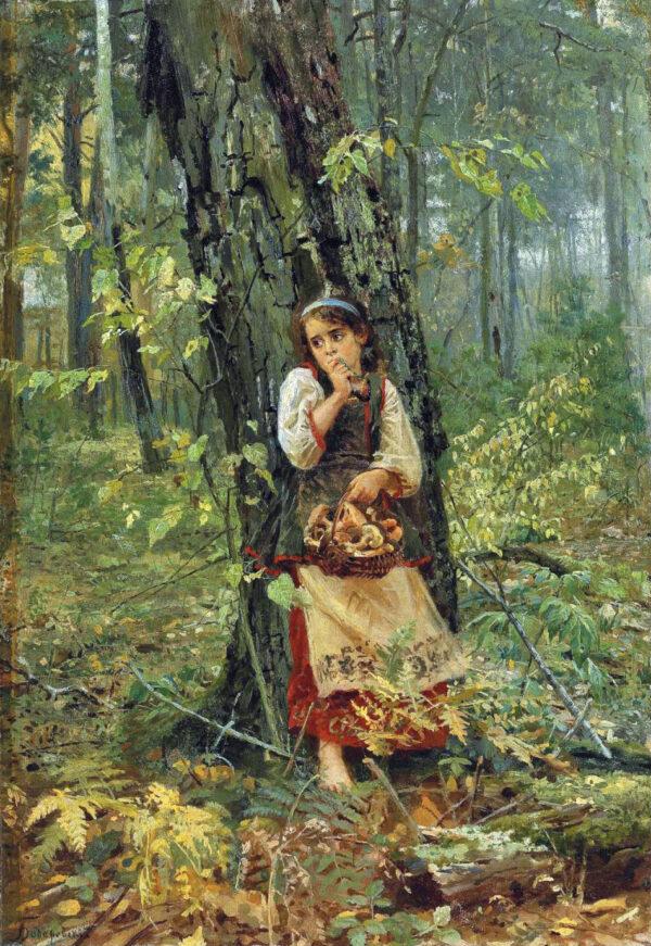 The word lonely originally meant being alone in the wilderness and away from society. "Deep in the Forest," circa 1900, by Nikolai Bodarevsky. (PD-US)