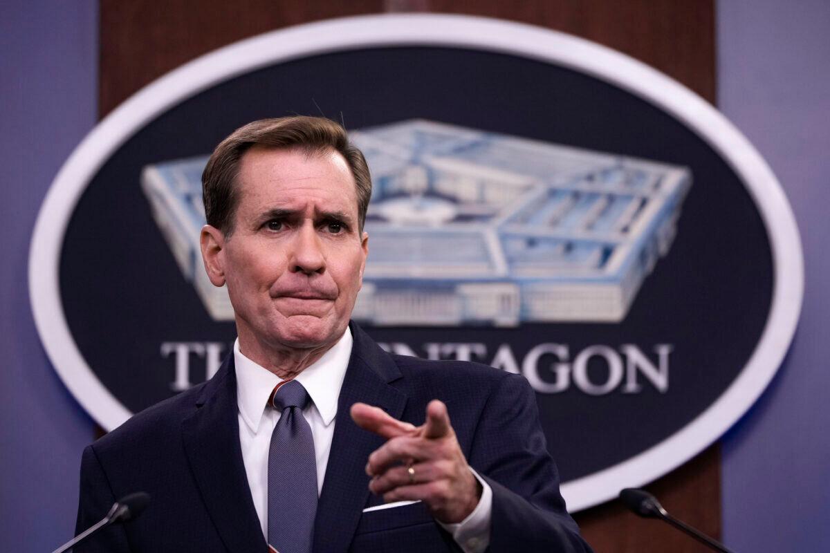 Pentagon press secretary John Kirby speaks during a press briefing at the Pentagon in Arlington, Va., on Sept. 3, 2021. (Drew Angerer/Getty Images)