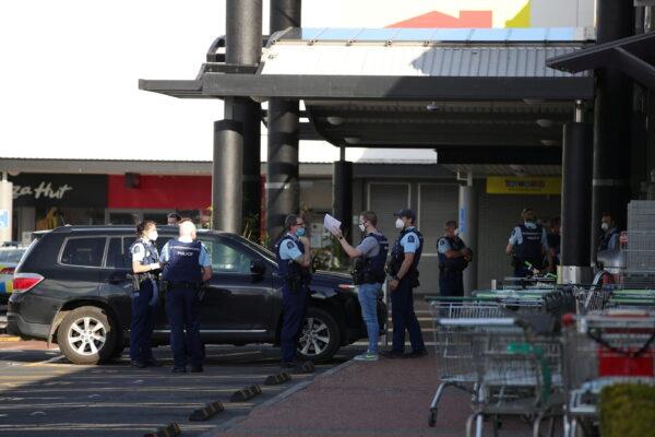 Police respond to the scene of an attack carried out by a man shot dead by police after he injured multiple people at a shopping mall in Auckland, New Zealand, on Sept. 3, 2021. (Stuff Limited/Ricky Wilson via Reuters)