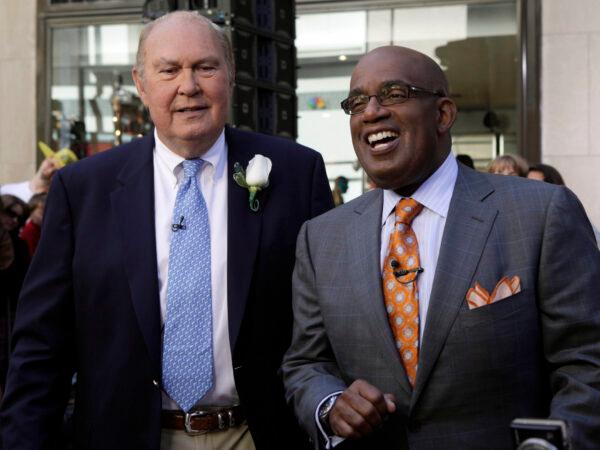 Willard Scott, left, and Al Roker, weathercasters on the NBC "Today" television program, appear on the show in New York, on July 14, 2009. (AP Photo/Richard Drew, File)
