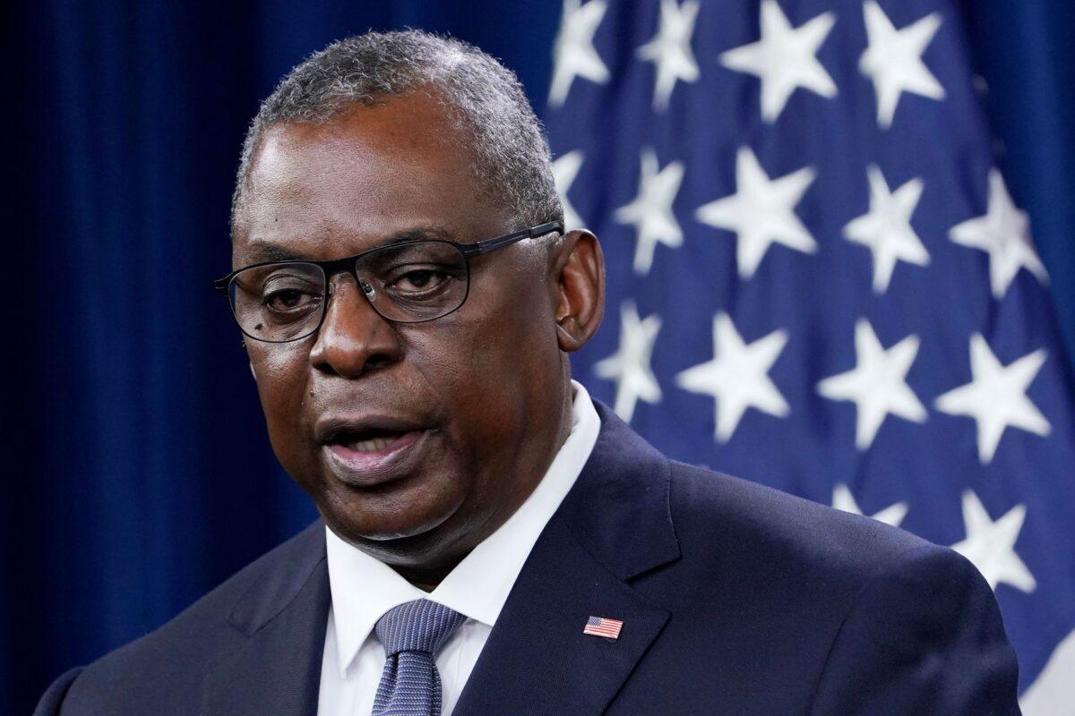 Secretary of Defense Lloyd Austin speaks during a briefing at the Pentagon in Washington about the end of the war in Afghanistan on Sept. 1, 2021. (Susan Walsh/AP Photo)