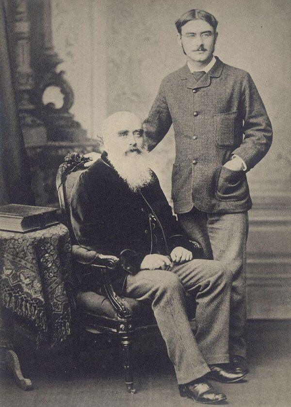 Rudyard Kipling (R) with his father, John Lockwood Kipling, circa 1890. (PD-US)