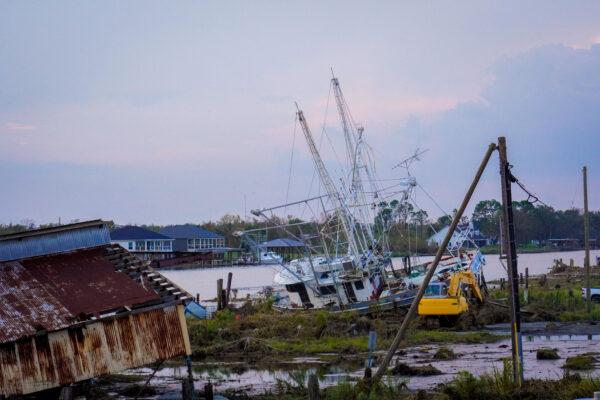 One of many ships left wrecked after Hurricane Ida at Jefferson Parish, La., on Sept. 4, 2021. (Jackson Elliott/The Epoch Times)