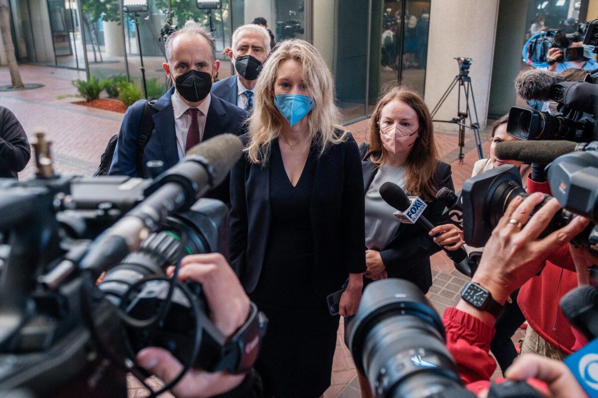 Former Theranos CEO Elizabeth Holmes arrives for the first day of jury selection in her fraud trial, outside Federal Court in San Jose, Calif., on Aug. 31, 2021. (Nick Otto/AFP via Getty Images)