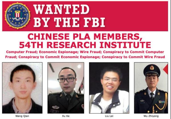 A screenshot of the FBI wanted poster for Chinese military members involved in the Equifax hacking. (FBI/Screenshot via The Epoch Times)