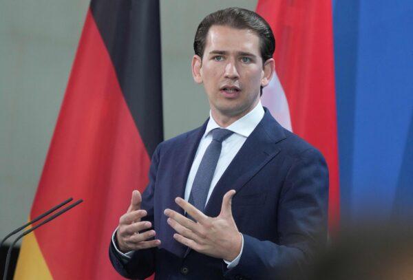 Austria's Chancellor Sebastian Kurz speaks during a press conference prior to talks with the German Chancellor at the Chancellery in Berlin on Aug. 31, 2021. (Kay Nietfeld/AFP via Getty Images)