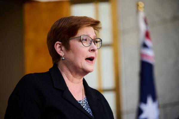 Australian Foreign Minister Marise Payne at a press conference at Parliament House in Canberra, Australia, on Aug. 23, 2021. (Rohan Thomson/Getty Images)