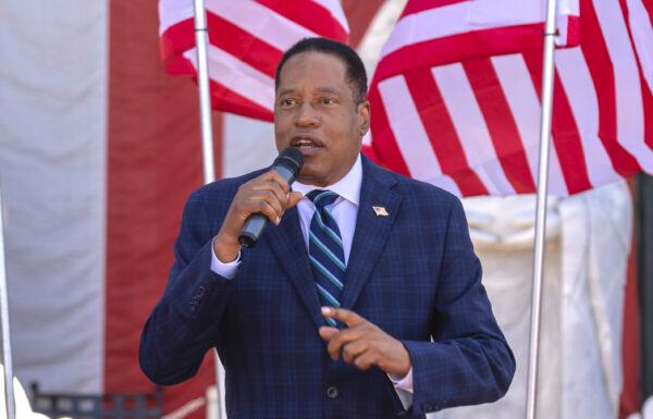 Republican recall candidate Larry Elder speaks in Westminster, Calif., on Sept. 4, 2021. (David McNew/Getty Images)