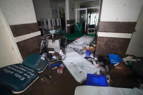 Flooded halls, damaged beds and medical equipment are seen in the public hospital in Tula, Hidalgo state, Mexico, on Sept. 7, 2021. (Marco Ugarte/AP Photo)