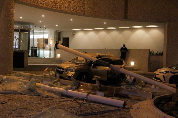 A car damaged during a quake is pictured at the Hotel Emporio in Acapulco, Mexico, on Sept. 7, 2021. (Stringer/Reuters)