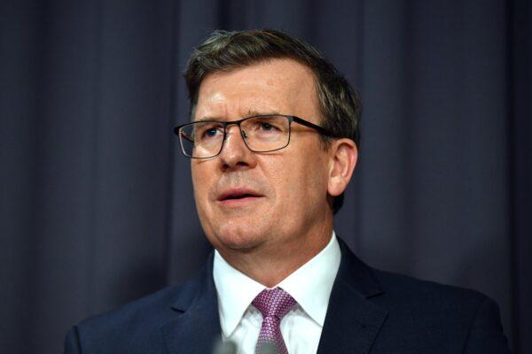 Minister for Education Alan Tudge at a press conference at Parliament House in Canberra, Australia, on Aug. 27, 2021. (AAP Image/Mick Tsikas)