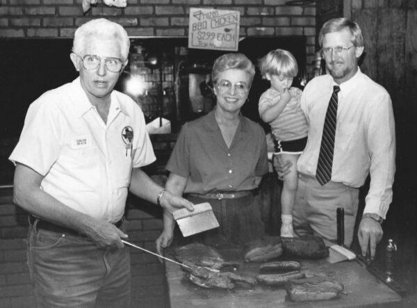 Edgar, Norma Jean, Barrett (Kent's son), and Kent Black at Black's BBQ in 1988. (Courtesy of Black's BBQ)