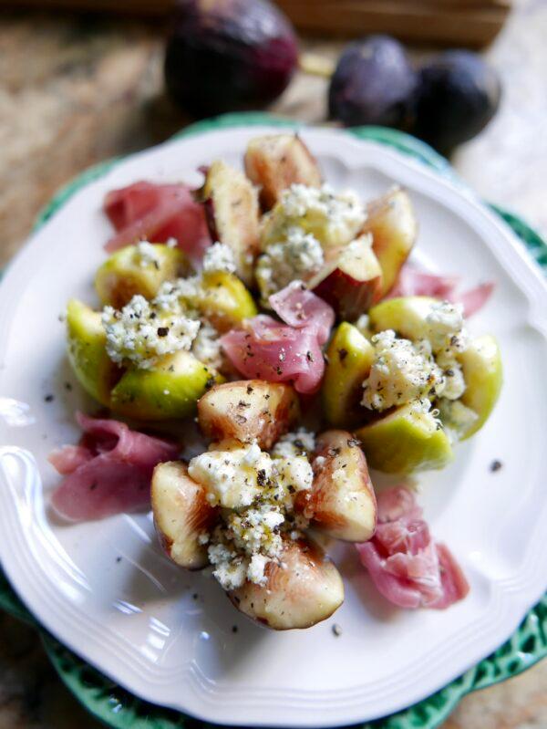 For part of a salad course, stuff the figs with blue cheese and garnish with jamón. (Victoria de la Maza)