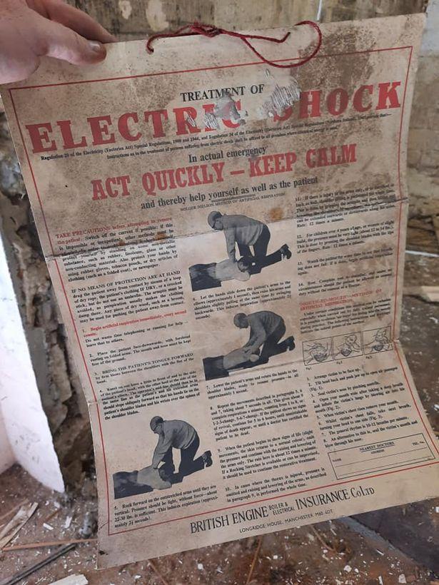 1986 Treatment of Electric shock poster found with hidden note in Devizes, Wilts. (SWNS)