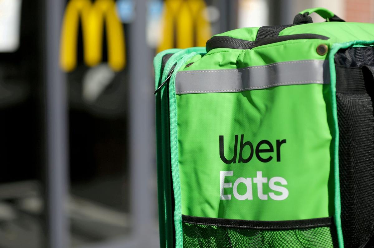 An Uber Eats delivery bag is seen in this photo. (Eva Plevier/Reuters)