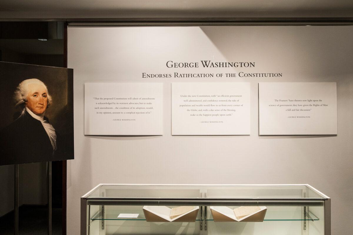 NA letter regarding the United States' constitution, written by the first president of the United States, George Washington, is seen on display at Christie's Auction House in New York City, on June 17, 2013. (Andrew Burton/Getty Images)