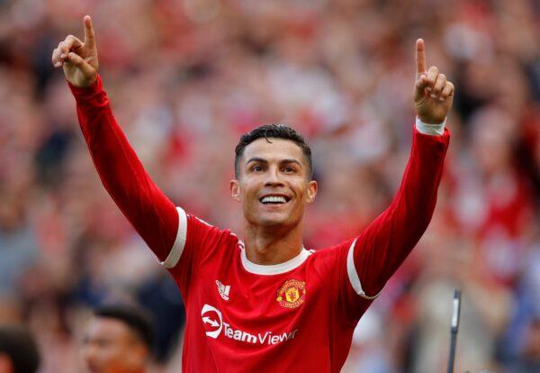 Manchester United's Cristiano Ronaldo celebrates scoring their second goal-Premier League-in Old Trafford, Manchester, Britain on Sept. 11, 2021. (Phil Noble/Reuters)