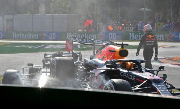 Red Bull's Max Verstappen after crashing out of the race with Mercedes' Lewis Hamilton at the Italian Grand Prix in Monza, Italy, on Sept. 12, 2021. (Jennifer Lorenzini/Reuters)