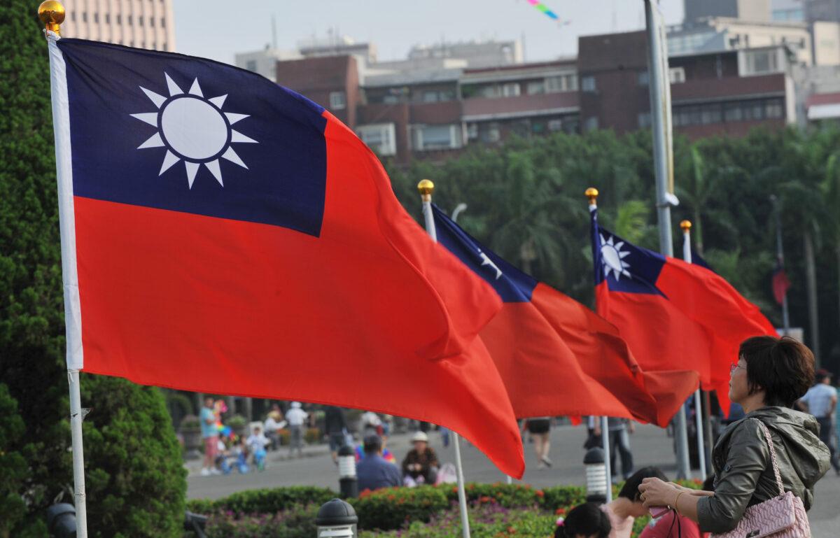 Taiwan's national flags flutter beside Taipei 101 at Sun Yat-sen Memorial Hall in Taipei on Oct. 7, 2012. (Mandy Cheng/AFP via Getty Images)