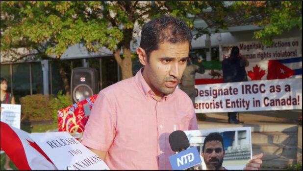 Salman Sima, an Iranian activist and organizer of the "United Against Communism & Terrorism" rally in Montreal on Sept. 11, 2021. (NTD Television)