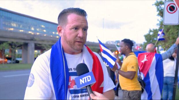 Eugenio Landiro Reyes, an activist for human rights in communist-ruled Cuba, speaks to a reporter in Montreal on Sept. 11, 2021 (NTD Television)