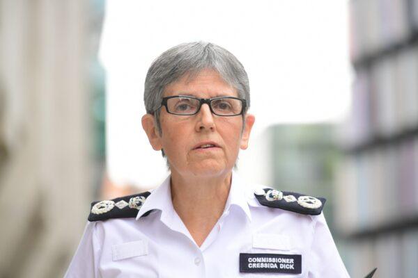 Metropolitan Police Commissioner Cressida Dick speas outside the Old Bailey in central London after Metropolitan Police officer Wayne Couzens pleaded guilty to the murder of Sarah Everard, in UK, on July 9, 2021. (Ian West/PA)