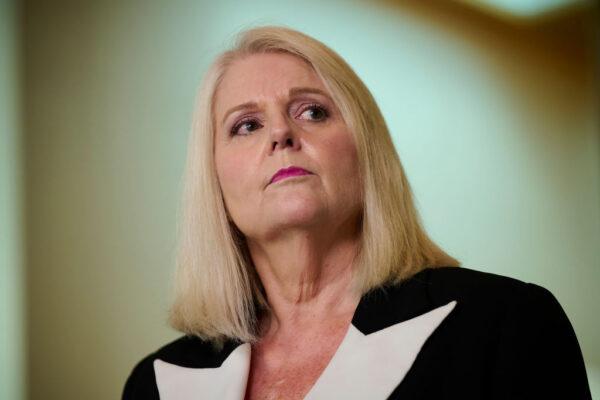 Australian Home Affairs Minister Karen Andrews speaks during a press conference at Parliament House in Canberra, Australia, on Aug. 23, 2021. (Rohan Thomson/Getty Images)