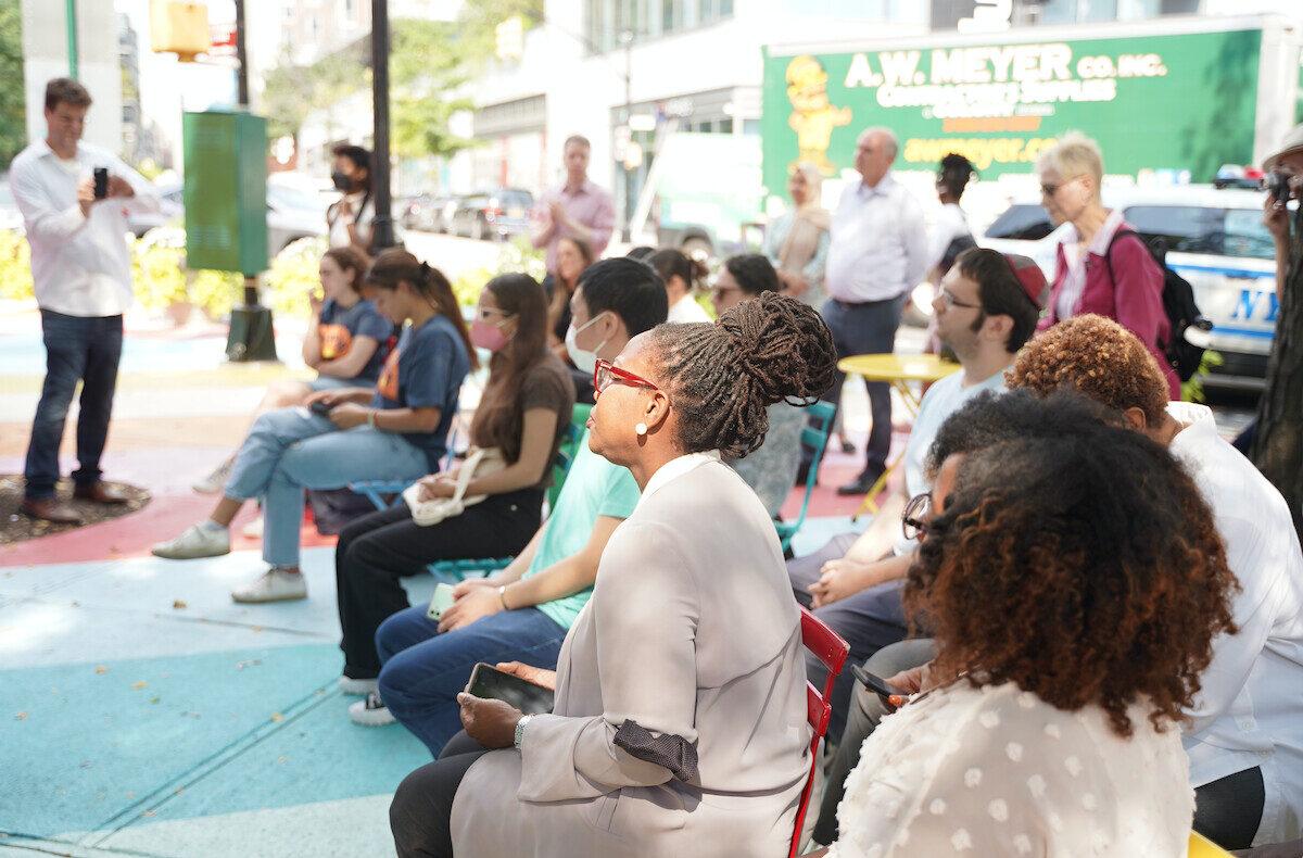 NYC council member Alicka Ampry-Samuel at gathering in Flatbush Ave, Brooklyn, New York on Sep. 13 2021 (Enrico Trigoso/The Epoch Times)