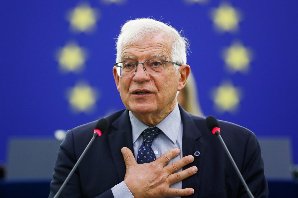 EU Foreign Policy Chief Josep Borrell delivers a speech on the situation in Afghanistan during a plenary session at the European Parliament in Strasbourg, France, on Sept. 14, 2021. (Julien Warnand/Pool via Reuters)