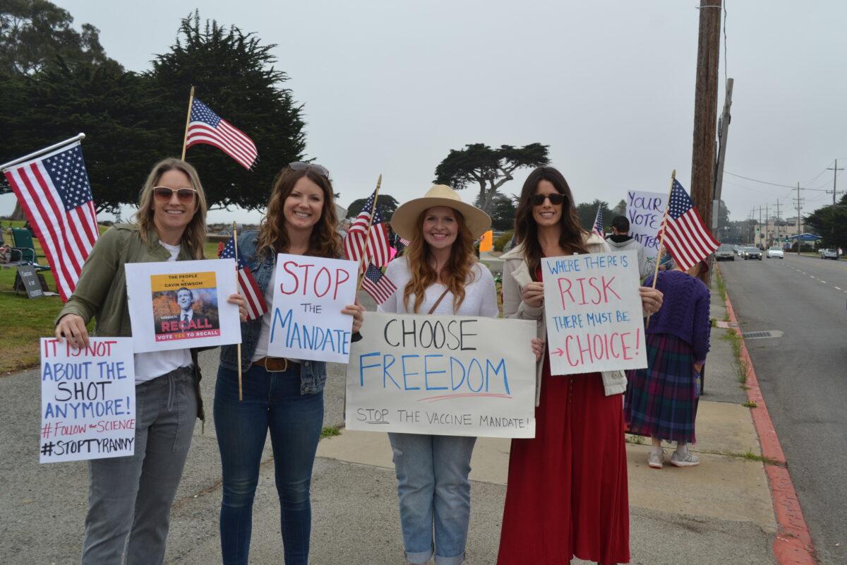 Health care workers, family, and supporters protest against vaccine mandates in Monterey, Calif. on Sept. 12, 2021. (Courtesy Patriot Freedom Fighters)