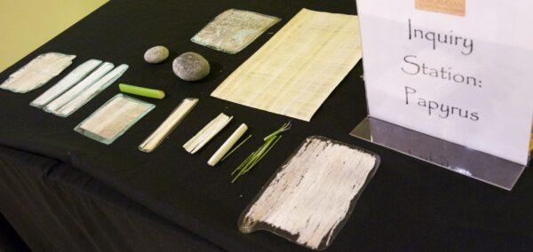 A table display of papyrus and the making of paper. (Courtesy of Karen Gough)