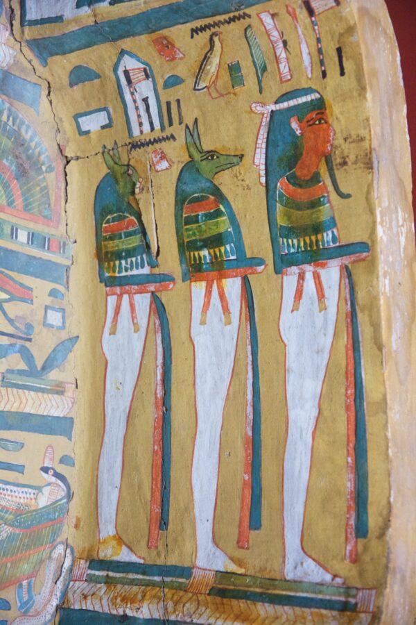 Gods painted on the interior of a 3,000-year-old coffin. (Courtesy of Karen Gough)