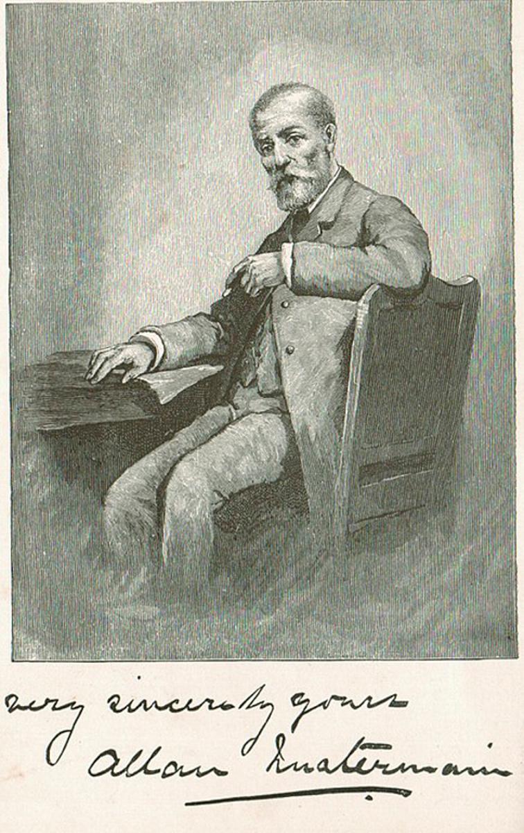 An illustration, 1887, by Charles Henry Malcolm Kerr, of the character Allan Quatermain, from the novel named for the character. Quatermain served as an icon of gentlemanliness. (PD-US)