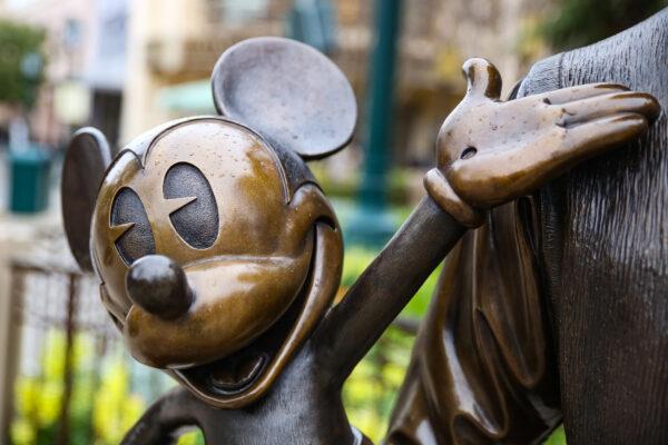 A statue of Mickey Mouse at Disneyland California Adventure theme park in Anaheim, Calif., on Feb. 1, 2021. (John Fredricks/The Epoch Times)
