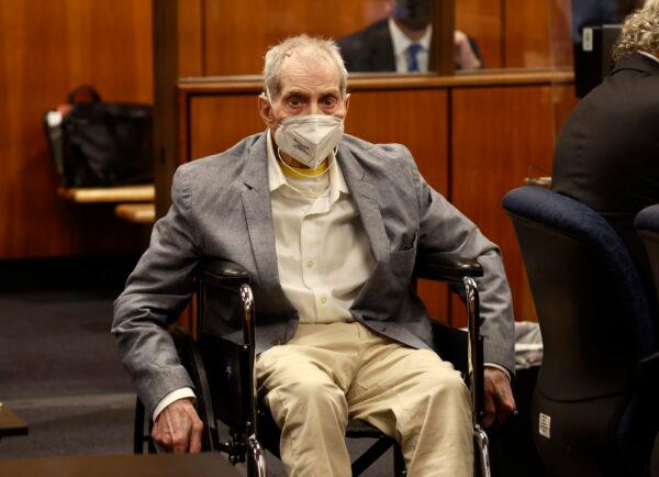 Robert Durst in his wheelchair spins in place as he looks at people in the courtroom as he appears in a courtroom in Inglewood, Calif. on Sept. 8, 2021. (Al Seib/Los Angeles Times via AP, Pool)