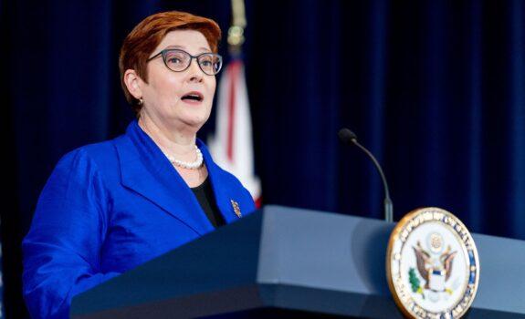 Australian Foreign Minister Marise Payne speaks during a news conference with Australian Minister of Defense Peter Dutton, US Secretary of State Antony Blinken, and US Defense Secretary Lloyd Austin at the State Department in Washington, DC on Sept. 16, 2021. (Andrew Harnik / POOL / AFP via Getty Images)