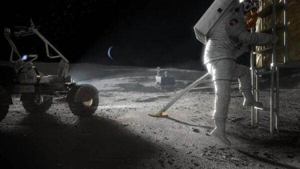 Artist concept of Artemis astronaut stepping onto the moon. (NASA)