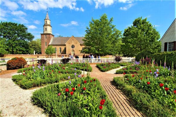 The Bruton Parish Church and gardens welcome visitors to Colonial Williamsburg, Va. (Courtesy of Colonial Williamsburg)