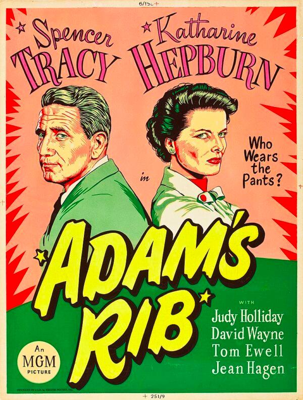 Defense attorney Amanda Bonner (Katharine Hepburn) uses feminine wiles against the prosecuting attorney—her husband (Spencer Tracy). (Public Domain)