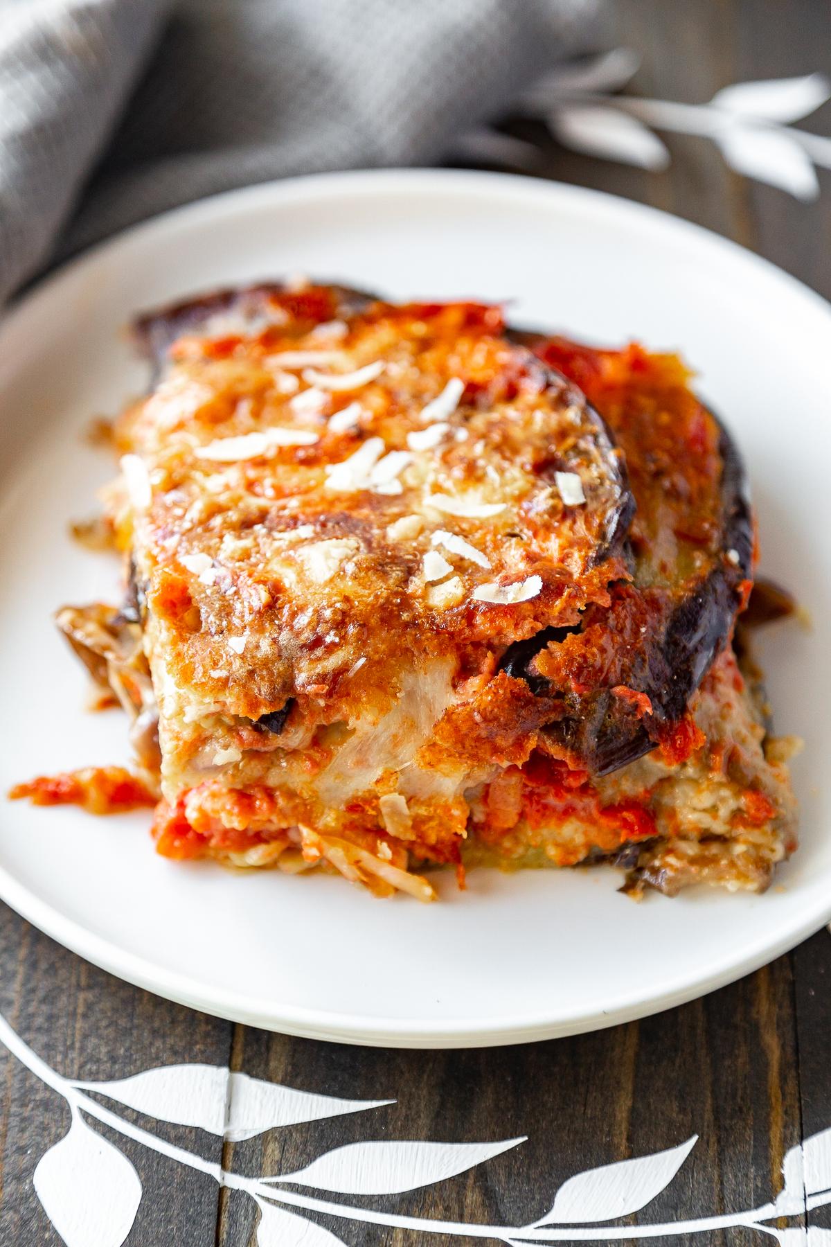 The beauty is in the layers: silky fried eggplants, a simple tomato sauce, and plenty of cheese—and a secret ingredient for extra richness. (Giulia Scarpaleggia)
