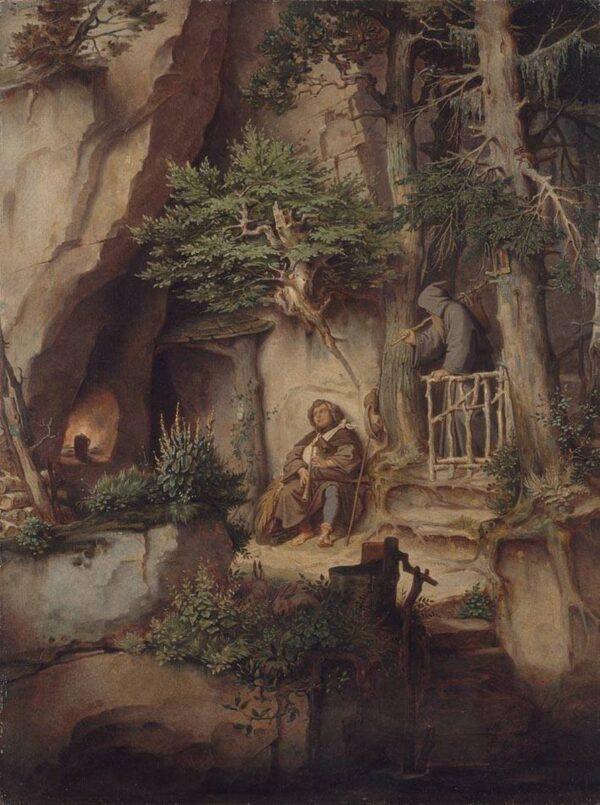 “A Player With a Hermit,” circa 1846, by Moritz von Schwind. Oil on Cardboard, 24 inches by 18 inches. New Pinacotheca, Munich, Germany. (CC BY-SA 4.0)