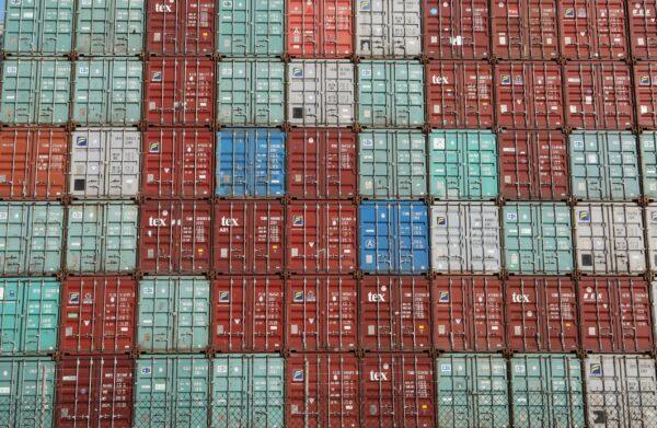 Containers are piled up at Port Botany facilities in Sydney, Australia, on Feb. 6, 2018. (Daniel Munoz/Reuters)