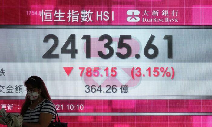 Hong Kong Shares Lead Asia Lower; Tokyo and Shanghai Closed