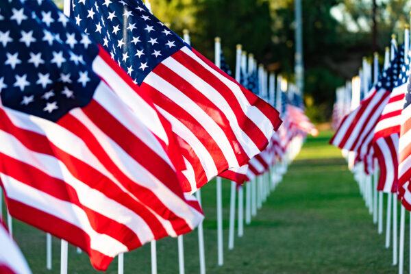 Flags are set on display at the 2020 Orange Field of Valor, in Handy Park in Orange, Calif., on Nov. 9, 2020. The flags will be on display from Saturday, November 7th and go through Saturday, November 14th, 2020. (John Fredricks/The Epoch Times)