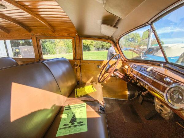 The interior of an antique car is on display at Antique Autos in History Park in San Jose, Calif., on Sept. 19, 2021. (Ilene Eng/The Epoch Times)