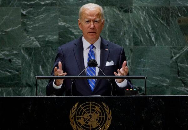 President Joe Biden addresses the 76th Session of the U.N. General Assembly at the U.N. headquarters in New York on Sept. 21, 2021. (Eduardo Munoz-Pool/Getty Images)