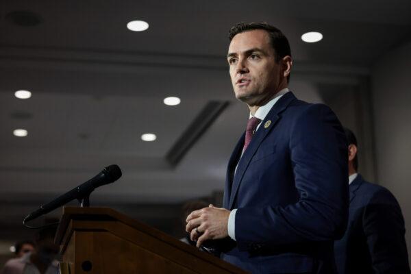 Rep. Mike Gallagher (R-Wis.) speaks to reporters after a House Republican Caucus meeting at the U.S. Capitol on Sept. 21, 2021. (Anna Moneymaker/Getty Images)