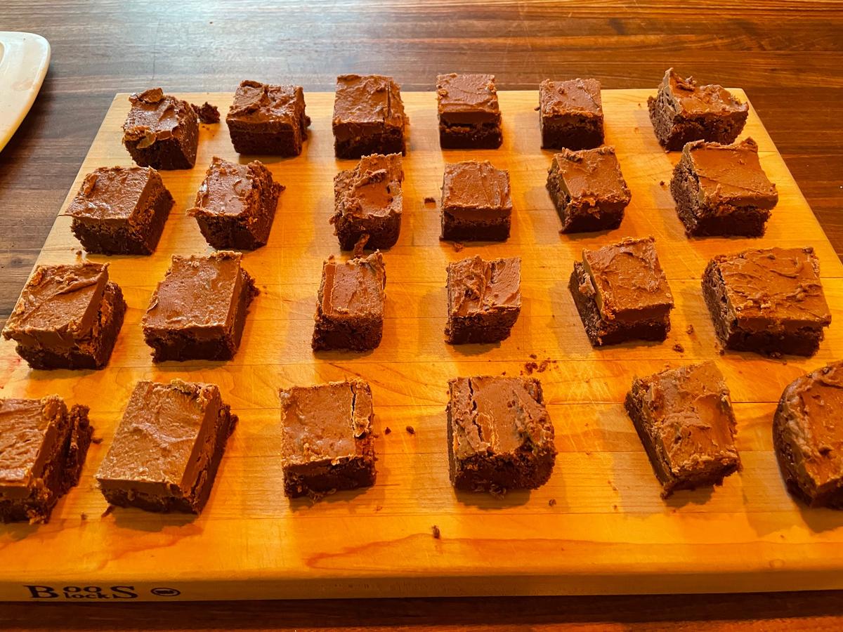 Grandma's saucepan brownies, liberally frosted and chilled. (Courtesy of Megan Baker)
