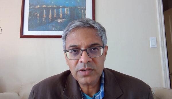 Stanford University Dr. Jay Bhattacharya speaks remotely with The Epoch Times on COVID-19 data and criticism from other faculty on Sept. 21, 2021. (Cynthia Cai/The Epoch Times)